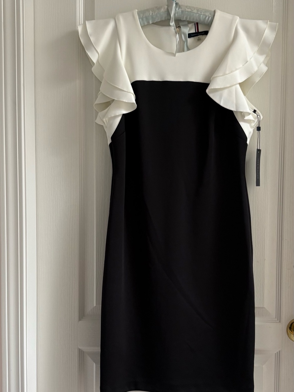 Tommy Hilfiger Black and White Ruffle Sleeve Midi Dress (NWT)